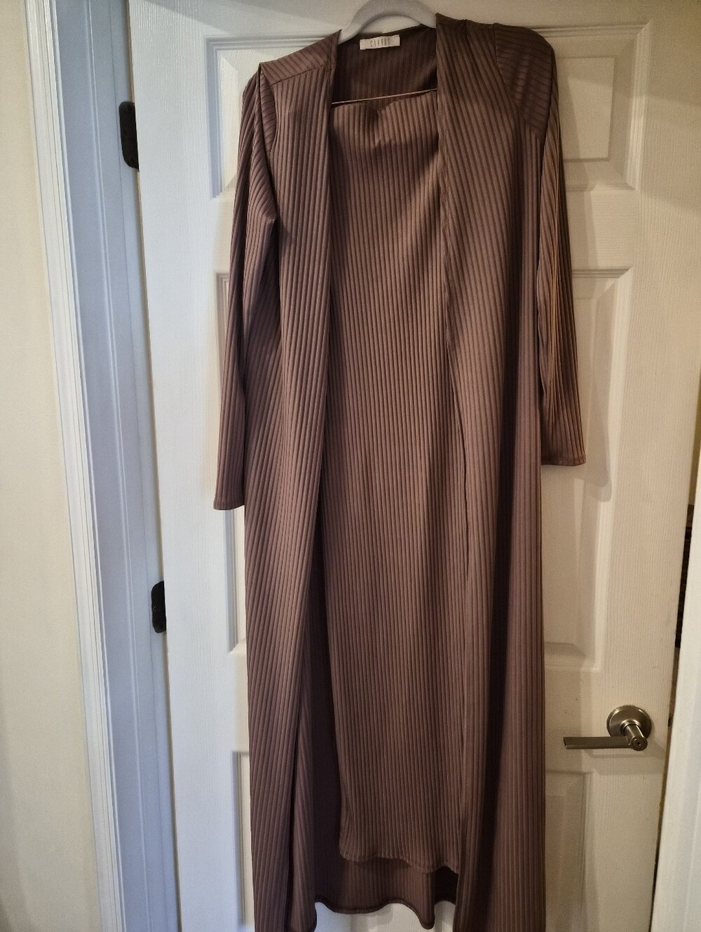 Mocha Ribbed Sleeveless Dress Cardigan Maternity Set